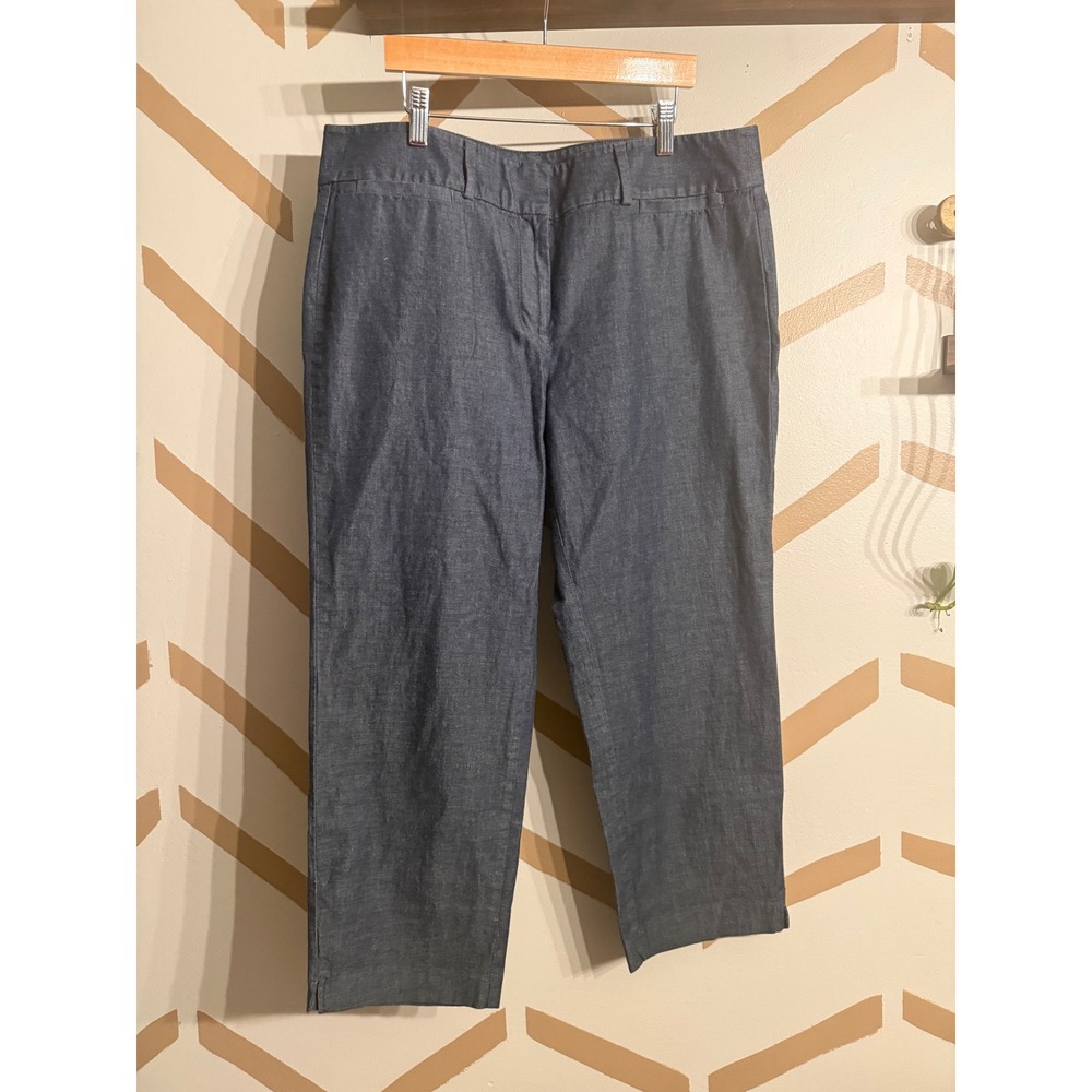 Ann Taylor Factory Denim Slacks Womens 12 Blue Cropped Straight Leg Trousers